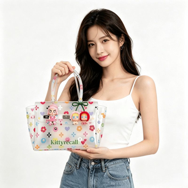 2026 New Semi-Transparent Kelly Lock Jelly Bag Handbag in Macaron Colors, Single Shoulder Crossbody Commuter Tote Bag