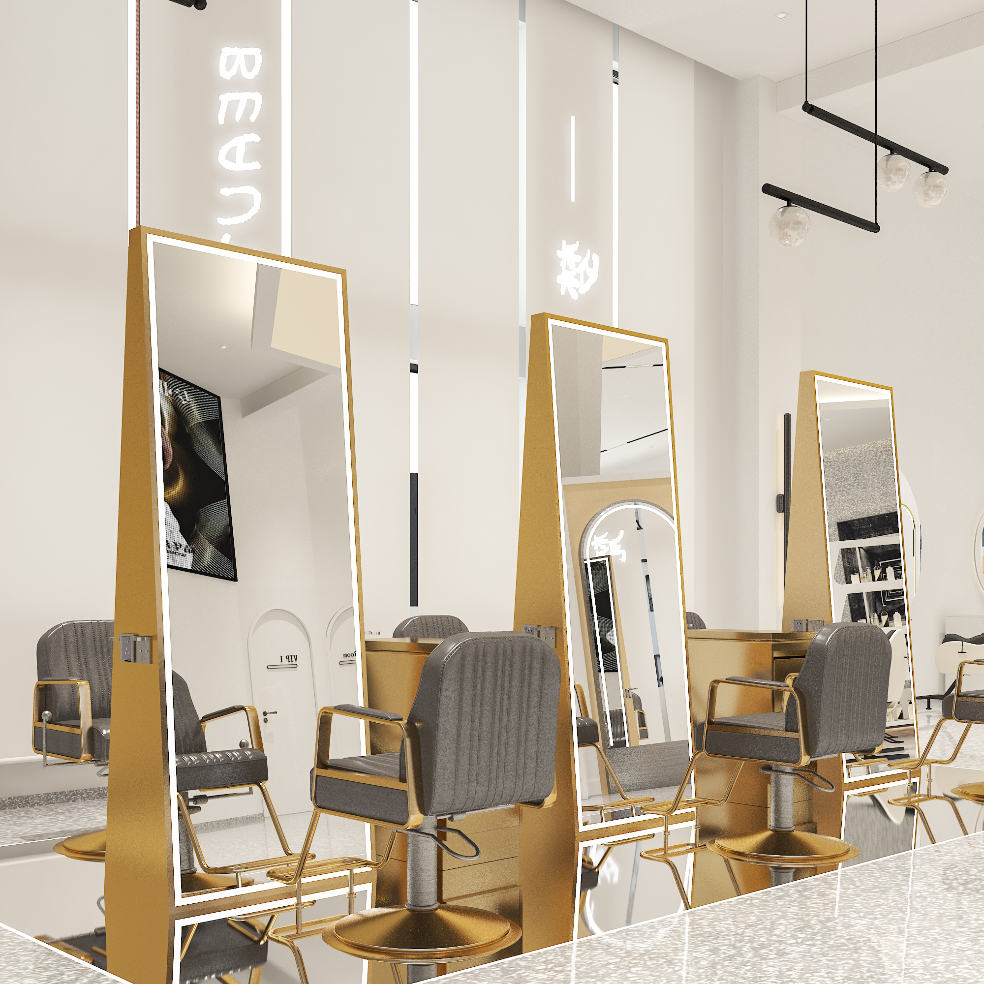 The new net red barber shop mirror double-sided haircut mirror high-grade lamp floor mirror hair salon mirror hair salon exclusive