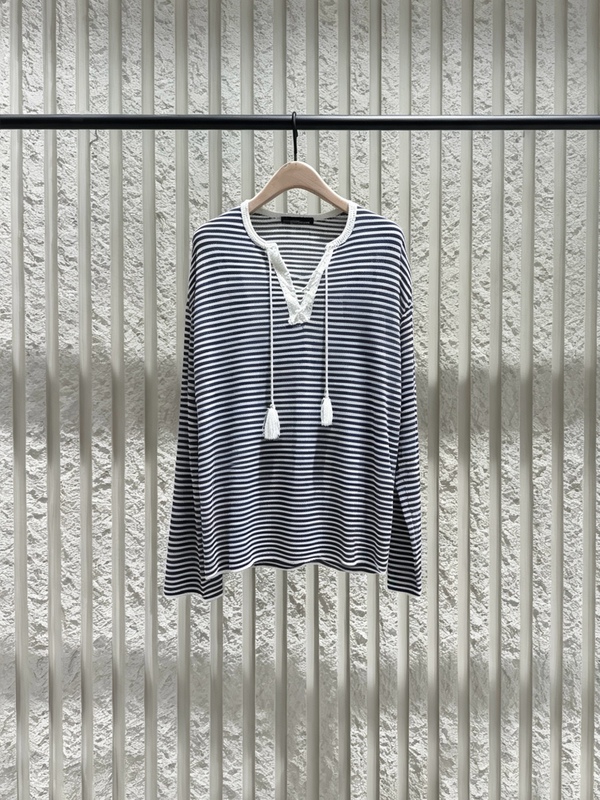 Authentic 2026 Summer New Lightweight Silk Cotton Tassel Tie Half-Open Front Loose Drop-Shoulder Knit Sweater Mbf2Swt039