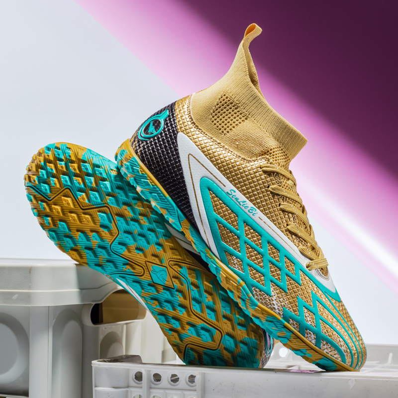 Cristiano Ronaldo and Messi High-Top Soccer Shoes for Boys and Girls, Cr7 Long and Short Ag Studs, Non-Slip Gold Sole, Adult Training Shoes
