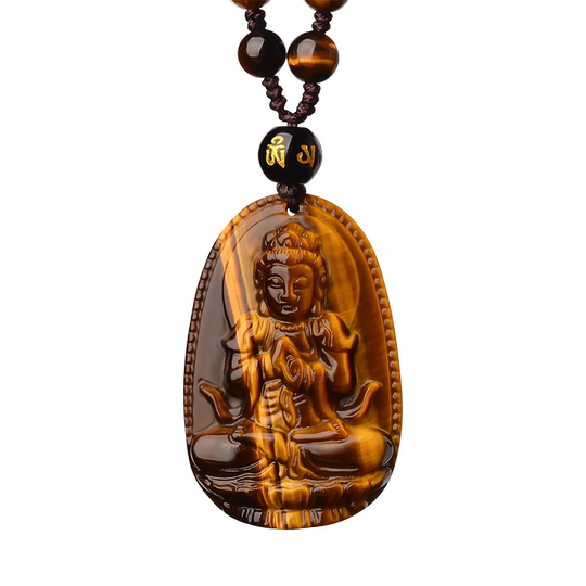 天然黄虎眼石本命佛吊坠男女属羊猴守护神项链大日如来本命年挂件