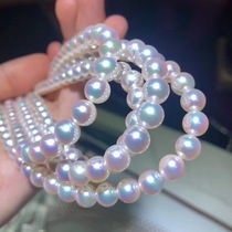 Japans Akoya sea pearl necklace day female mother chain quality mirror round beaded aurora light bulb