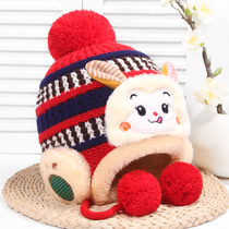 Baby New Year hat red baby wool hat in autumn and winter foreign style female treasure cute ear protection hat cute ears