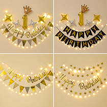 Birthday background wall layout princess baby two or three-year-old children decoration scene simple wind flower banner