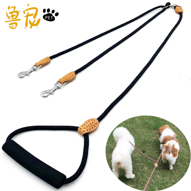 One drag two dog traction rope two dogs small dog cat anti-winding anti-wear plus foam handle walking dog rope dog chain