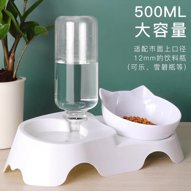 Pet automatic drinking bowl dog bowl food bowl cat head refilling double bowl dog cat universal anti-overturning anti-wet mouth cat water bowl