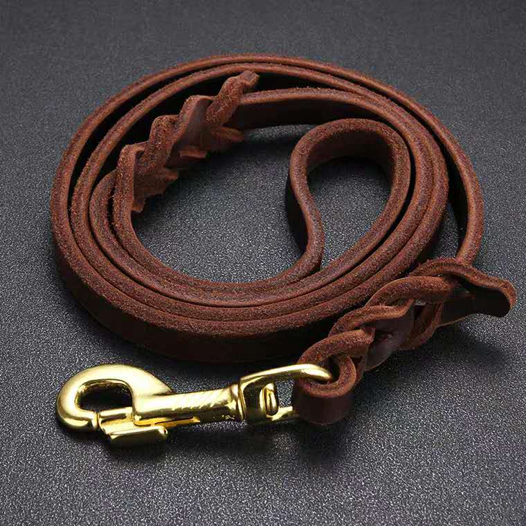 Cow - leather traction rope thickened head Ped Hundry Golden Mao Hasky walks dog rope, small middle - large dog chain