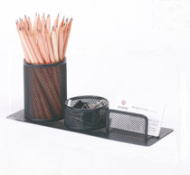 metal multifunctional three lattice pen holder socket cartridge combination office desktop storage pen stationery box tidying