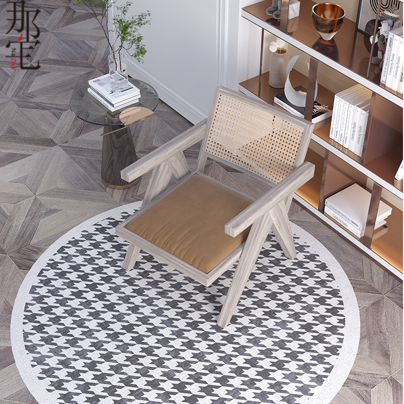 Nordic solid wood rattan single sofa chair retro backrest net red designer armrest leisure chair corner several customization