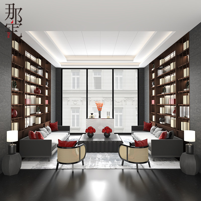 Sample house display center rattan sofa coffee table Nordic solid wood simple modern hotel lobby reception area furniture combination customization