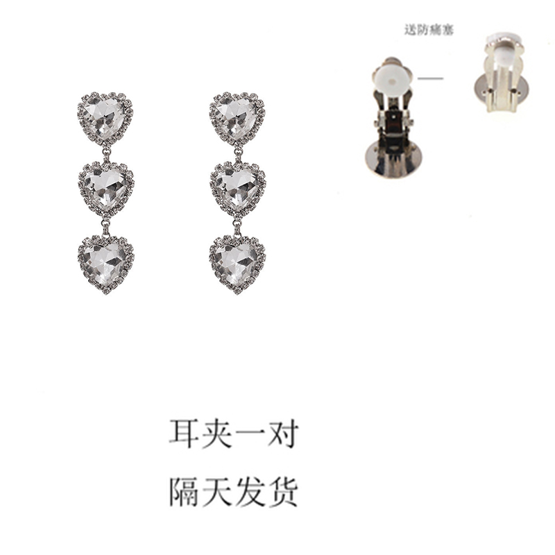 Ear Clip925 Silver needle Europe and America major suit Exaggeration love Earrings have more cash than can be accounted for Full drill Super flash fashionable Internet celebrity Big earrings Ear clip