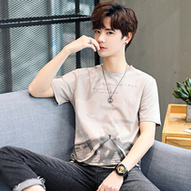 T-shirt Mens Short Sleeve 100% Cotton Clothes Tide Brand Fashion Couple Half Sleeve Hong Kong Style Boys Top Korean Mens Clothes T