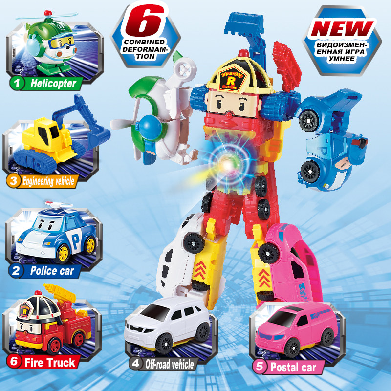 Child Toy Deformation Robot Combined Six All-in-one Fire Truck Police Car Po Rescue Team Li Sheriff's Bundesliga