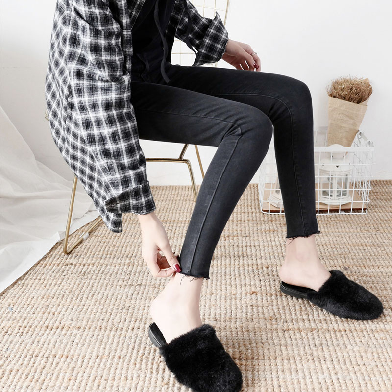 Pregnant woman jeans 90% repaired with small foot spring autumn season outside wearing elastic inner lap pants spring autumn and thin section long pants black