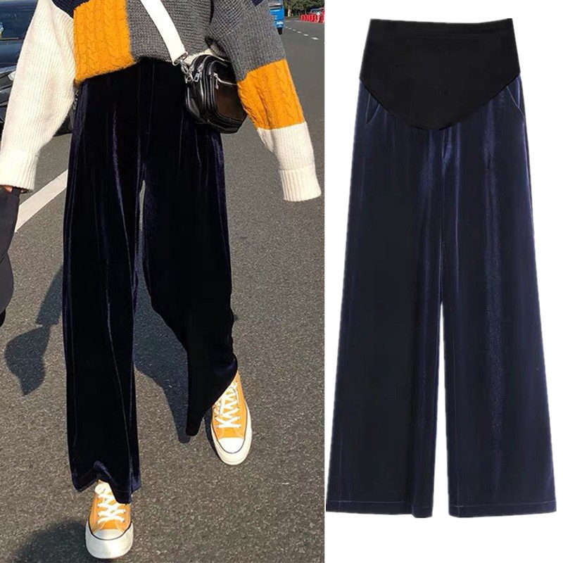 Pregnant women wide leg pants autumn and winter 2020 new Korean velvet pants plus velvet loose casual sports pants wear trousers