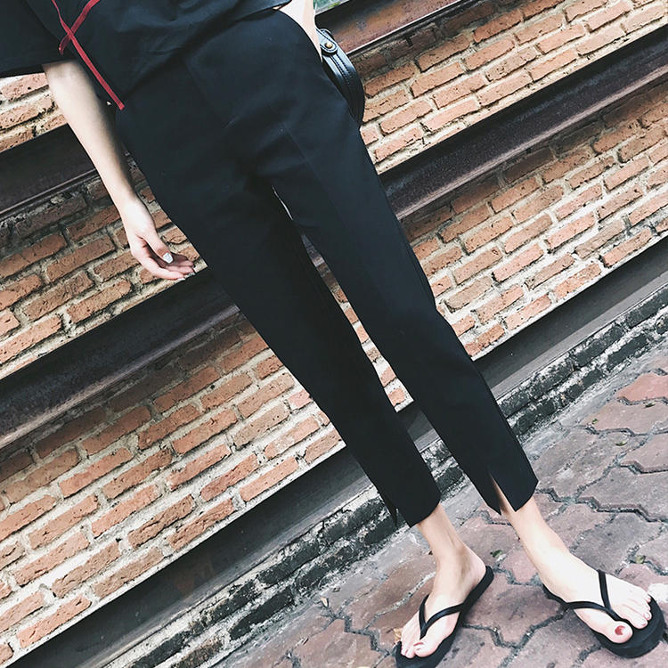 Pregnant Woman Smoke Tubes Pants South Korea Summer Slim Fit Pants Straight Barrel Loose Casual Harynn Broadleg 90% Pants Black