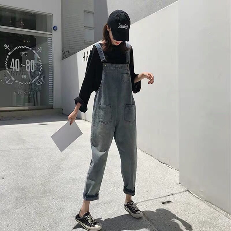 Pregnant Woman Cuddling Bag Pants Spring Autumn Thin out of style Fashion Loose Casual Hanging Strap Pants Big Size 90% Broadlegged Jeans