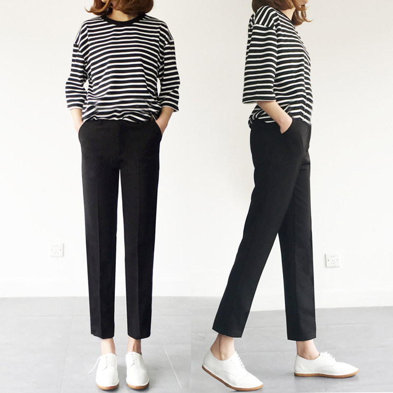 Maternity pants autumn loose wide leg belly pants pregnant women nine points straight trousers work clothes wear elastic casual pants