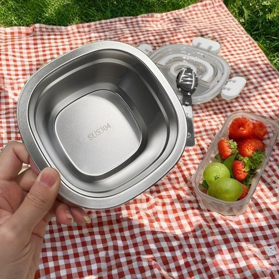 不锈钢保鲜盒便携外出野餐密封水果盒便当盒小学生饭盒冰箱收纳盒