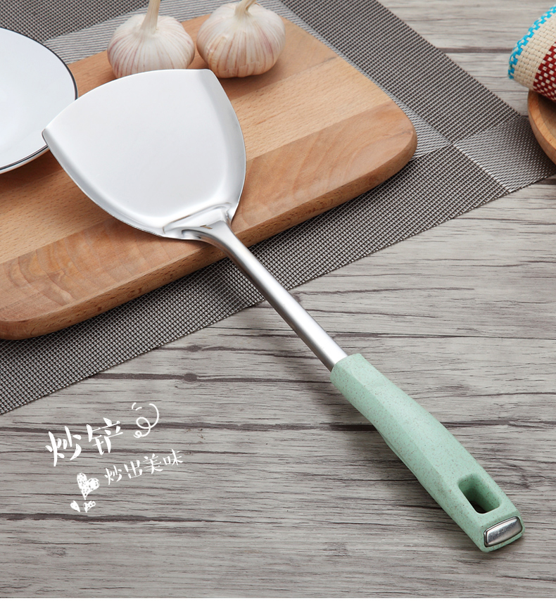 Lúa mì yếu tố thép không gỉ đặt dày tay cầm dài nấu xẻng dụng cụ nhà bếp bằng phẳng xẻng xẻng muỗng muỗng - Phòng bếp giá đựng gia vị