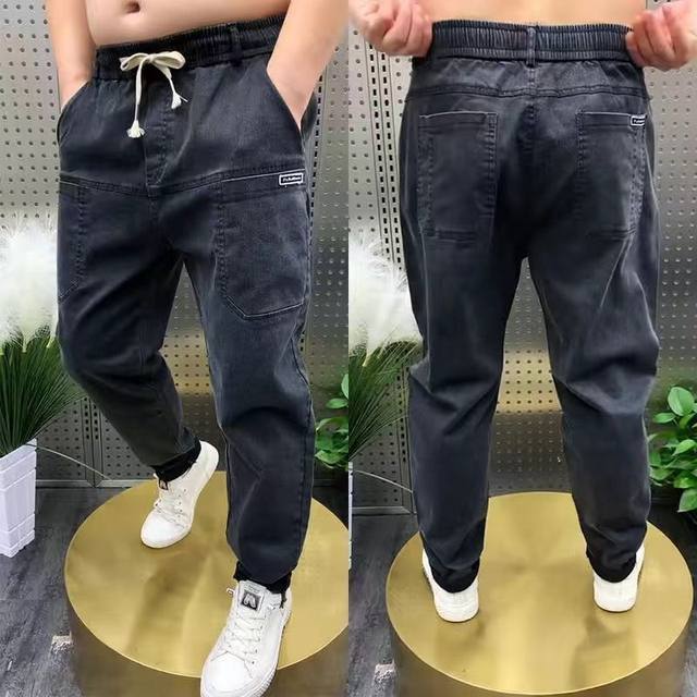 ດູໃບໄມ້ລົ່ນແລະລະດູຫນາວແບບໃຫມ່ຊັກ elastic ມຸມຂວາ dad jeans ຜູ້ຊາຍວ່າງ harem ກາງເກງ elastic waist trousers trendy