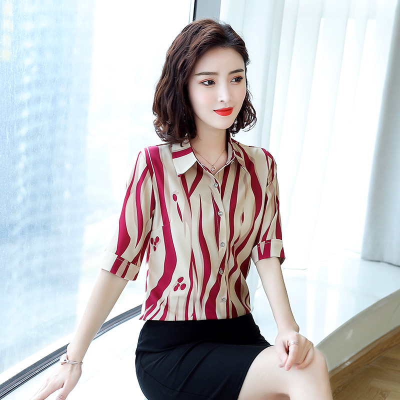 Shirt Woman Short Sleeve 50% Sleeves Loose Foreign Pie 2022 Summer Dress New Middle Sleeve Striped Snowspun Floral Shirt