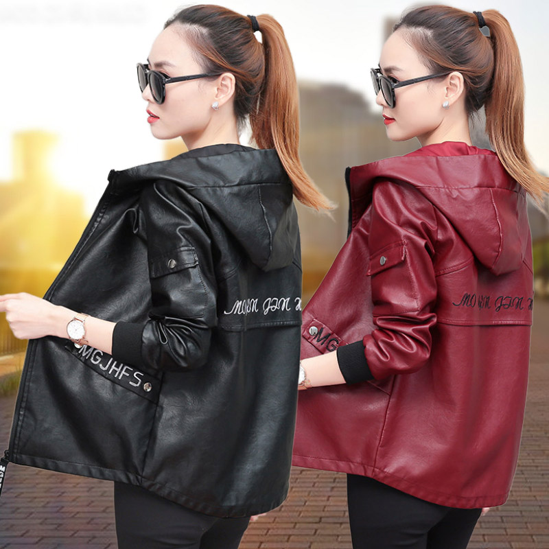 Short leather women's 2021 autumn new leather jacket velvet thickened winter loose Korean version wild small jacket