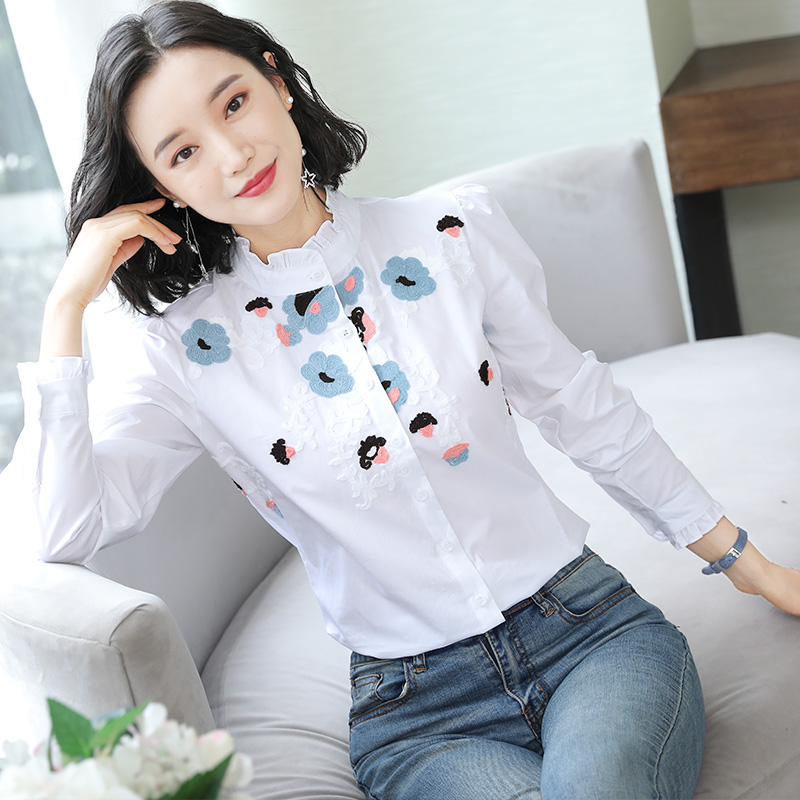 White shirt women's 2021 autumn new design sense niche Korean version base top long sleeve slim cotton shirt