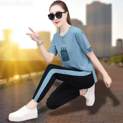 Cotton leisure sportswear suit suit women 2021 summer fashion brand new fashion loose short sleeve trousers two-piece set