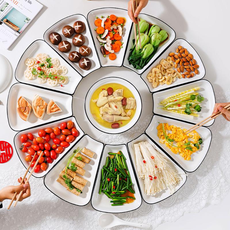 Household Ceramic Fan-Shaped Plate Platter, High Temperature Resistant, Non-Deformable, Microwave-Safe, Round and Round, 2024 New Model