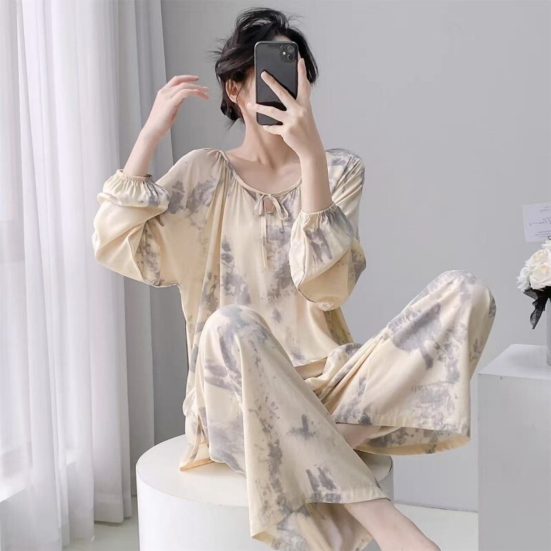 Cloud Cotton Pajamas for Women, Spring and Autumn Long-Sleeved Loungewear, Can Be Worn Outside, New Chinese Style, Cool Feeling, New National Style Set for Summer Cloud Cotton Pajamas for Women, Spring and Autumn Long-Sleeved Loungewear, Can Be Worn Outside, New Chinese Style, Cool Feeling, New National Style Set for Summer