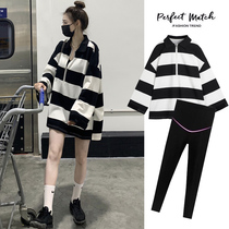 (Sweatshirt Breastfeeding) Pregnant Women Striped Polo Women 2021 New Spring Autumn Design Sensation Han Chic Coat Blouse