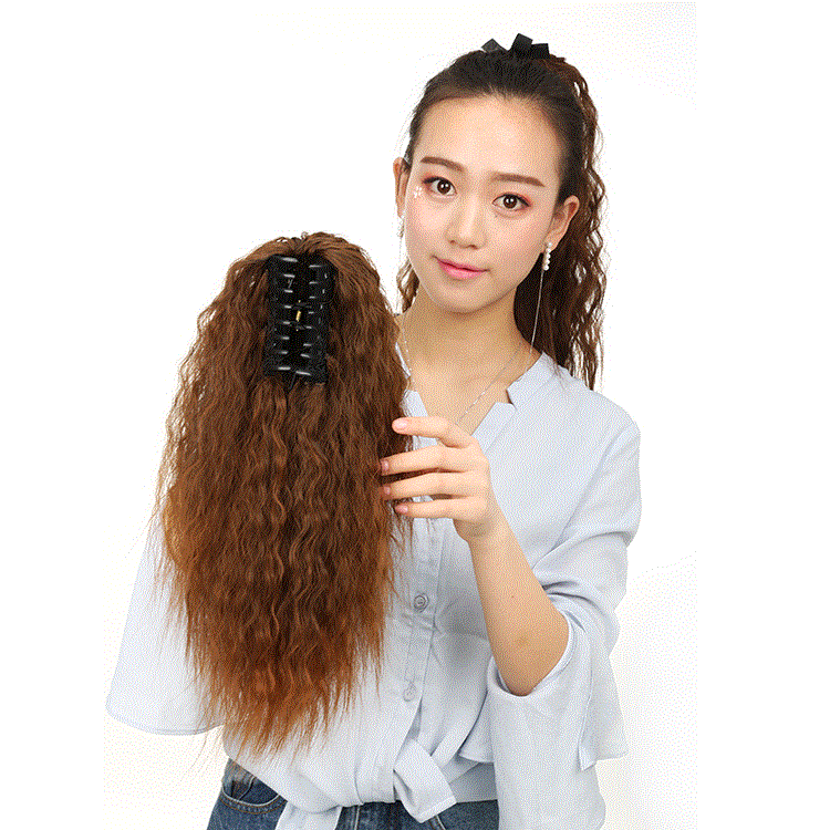 大波浪渐变色马尾女爪夹假发发片轻发型头发发长气质造型逼真发片