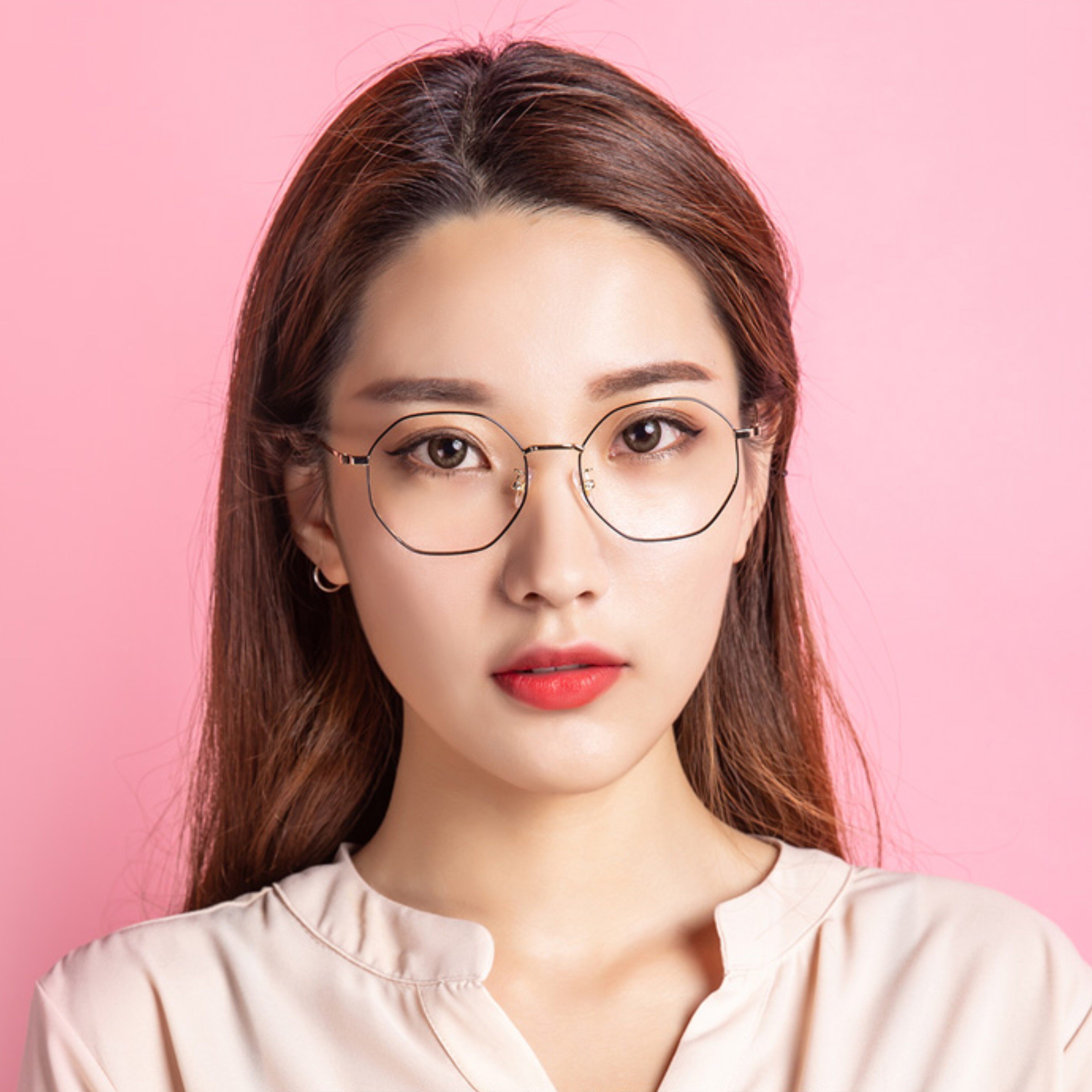 Polygon ultralight glasses frame female pure titanium myopia myopia matrix face with round face and small Han eye edition tide