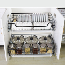 Sakura stainless steel nano black kitchen cabinet steel wire double layer basket 304 damping track storage dishes and chopsticks