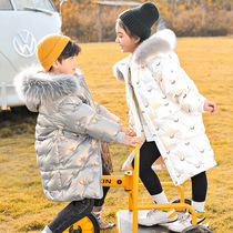 next inss girls down jacket 2020 new foreign style childrens middle and long winter thickened white duck down jacket