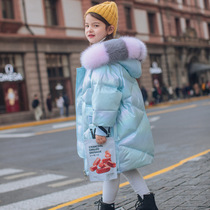 next inss Girls down jacket in the long 2020 Korean version of the bright surface of the big childrens white duck down jacket tide