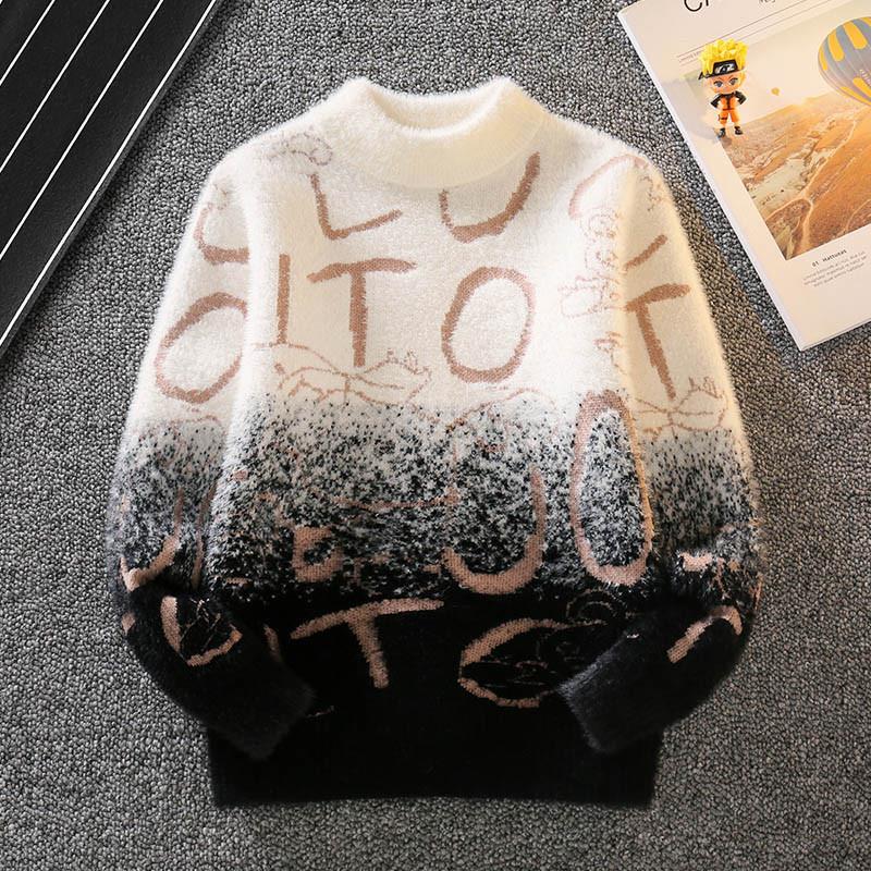 Miki Inss Boys' Mink Velvet Sweater Autumn and Winter 2026 New Style Kidsren's Fleece-Lined Bottoming Shirt for Older Kidsren