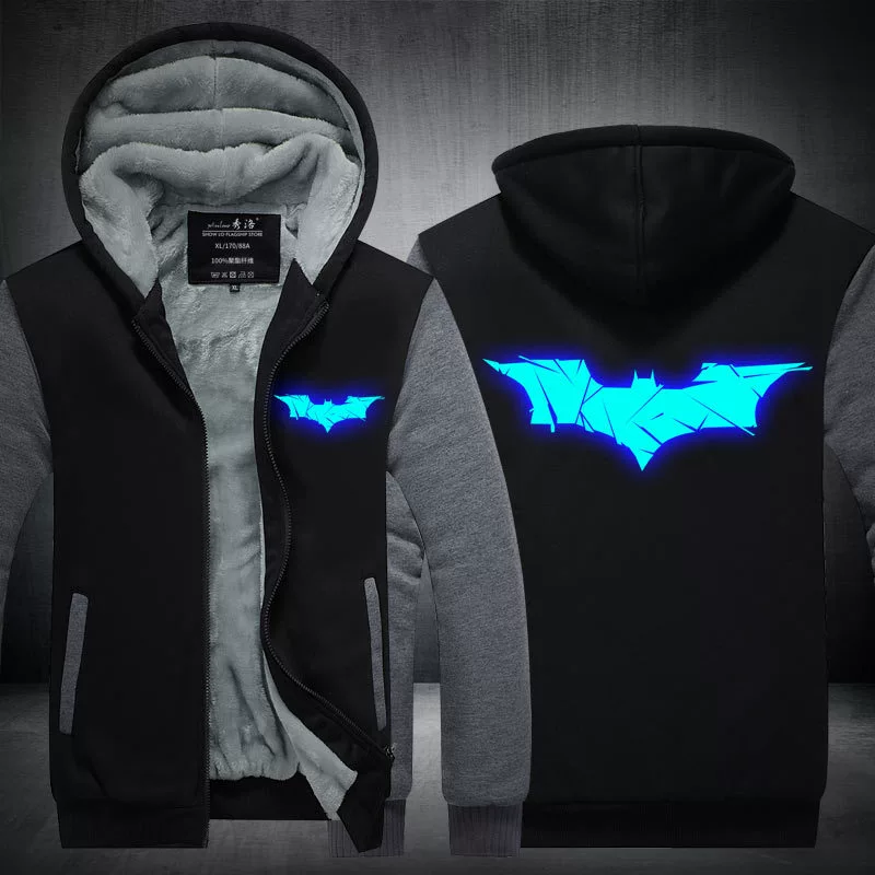 Mùa đông 2019 với nhung dày Bộ phim Batman có mũ trùm đầu ngoại vi áo len cardigan áo khoác dạ quang quần áo hoodie - Thể thao lông cừu / jumper