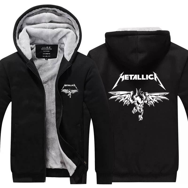 Metallica áo len nam cộng với nhung quần áo thu đông quần áo thể thao nữ có mũ trùm đầu giản dị ban nhạc kim loại áo khoác xung quanh - Thể thao lông cừu / jumper