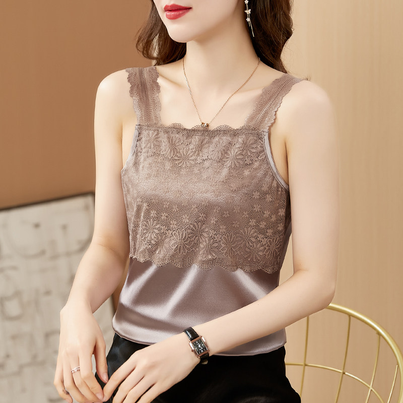 Lace Small Harnesses Vest Beauty Back Inner Hitch Wearing Lady Sashimi With Lean Undershirt Short and Acetate Sleeveless Blouse-Taobao