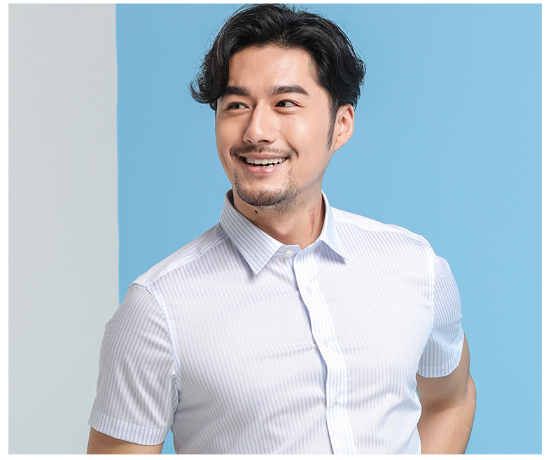 Mùa hè cotton non-iron sọc ngắn tay áo nam inch chống nhăn kinh doanh bình thường của nam giới áo sơ mi Slim xu hướng đẹp trai áo sơ mi nam 2020