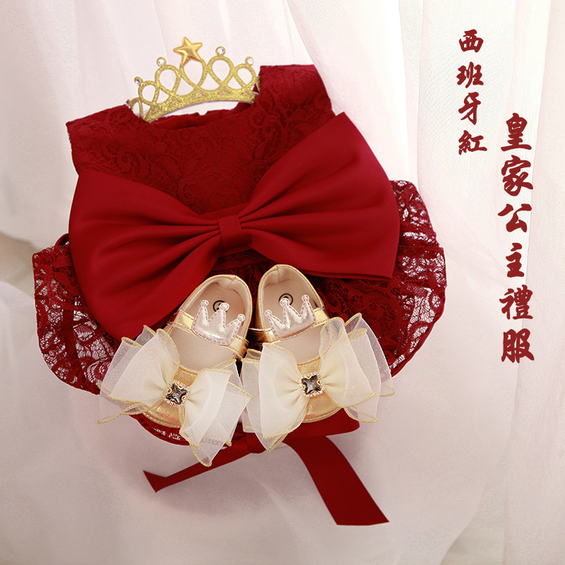 Autumn and winter baby gift box set long-sleeved warm skirt suit full moon birthday gift high-end dress skirt princess even