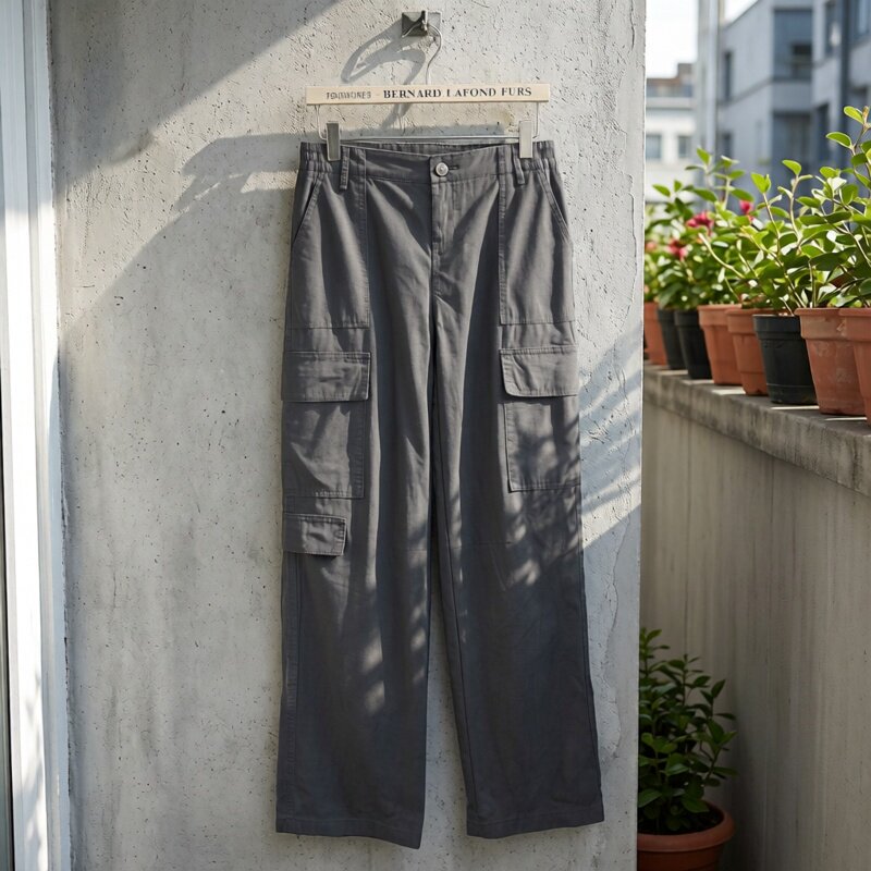 Super Cool~ European and American Style Elastic Waist Loose Straight Casual Pants, Women's Pure Cotton High-Waisted Wide-Leg Multi-Pocket Cargo Pants