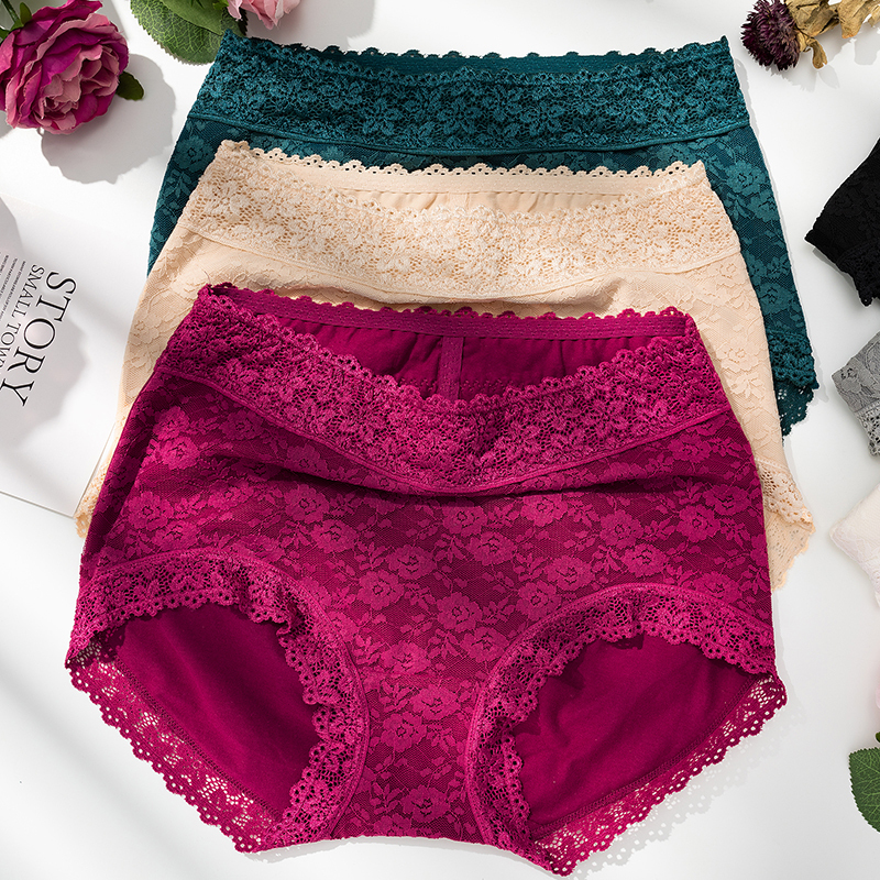 High-Waisted Lace Panties for Women, Pure Cotton, Tummy Control, Butt-Lifting, Seamless, Tummy-Tucking, Plus Size, Fat mm Triangle Shorts