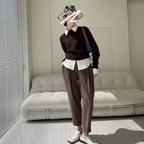 Anadromous ratio Divine Instrumental Treasures Velvet Round Collar Styling Sleeves Short sweater Womens winter temperament Lazy Wind blouses