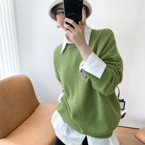 Aunt Choe to customize the wheat cyclone French style retro minimalist temperament loose sleeve head outline autumn sweater blouse