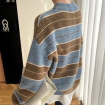 Cui Auner Custom striped control Horse Hairy Coloured Lazy Wind Sweater Soft Glutinous-knitted sweater for womens autumn and winter outwear
