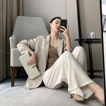 Aunt Cui customized private clothes cotton and linen texture suit suit womens suit jacket wide-legged pants two-piece spring style