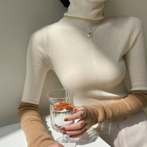 Cui Auner custom set sleeve beating bottom mulberry silk Coloured pile collar sheep sweatshirt with a hitch-knitted sweatshirt female autumn